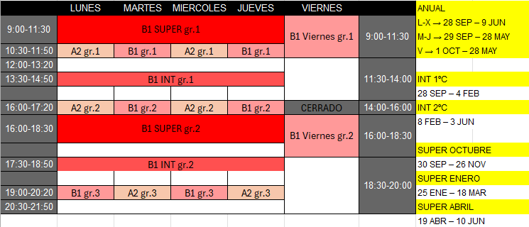 HORARIOS B1 CURSO 2026-27
